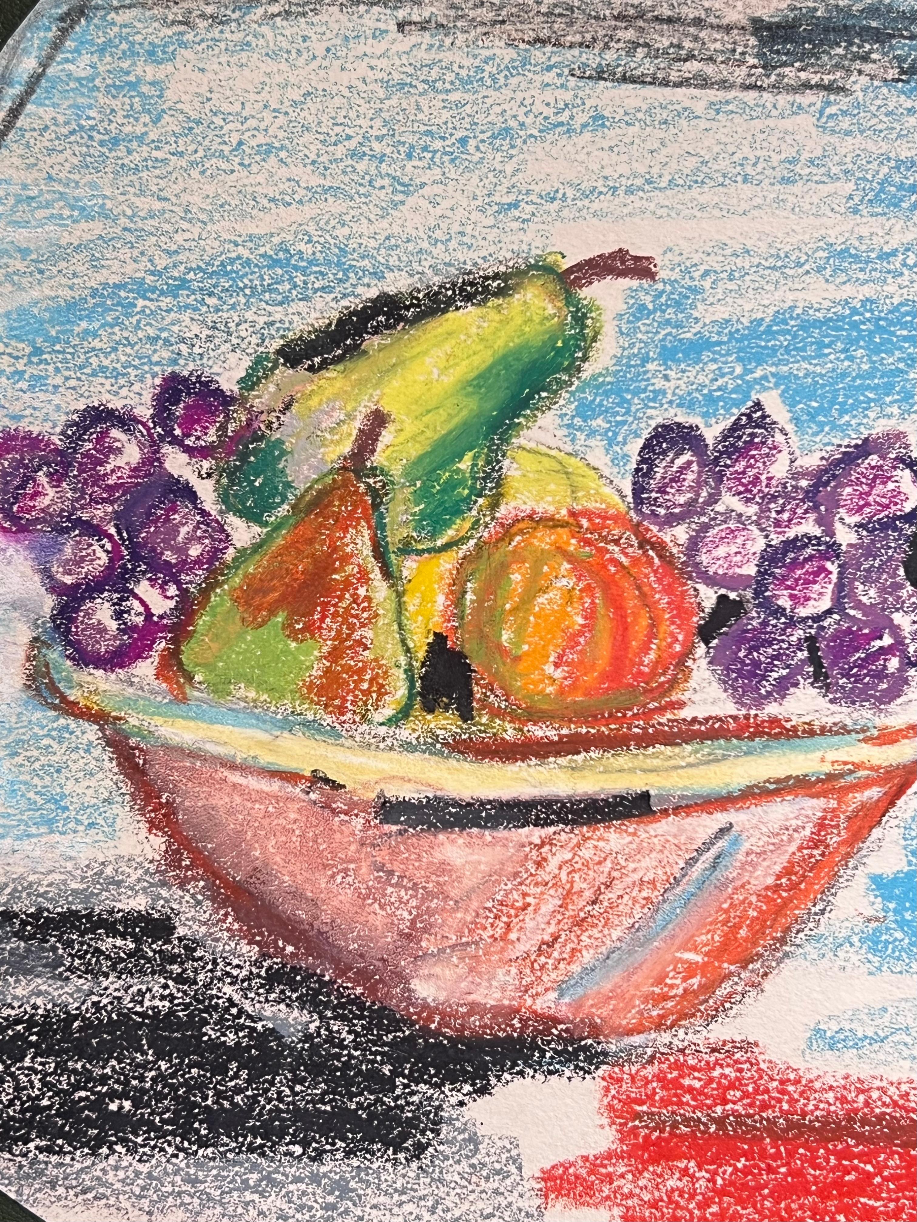Siglo XX Expresionista francés Bodegón brillante Frutero Uvas y peras - Still-Life Painting Beige de Akos Biro