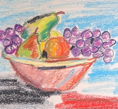 20th Century French Expressionist Bright Still Life Fruit Bowl Grapes and Pears
