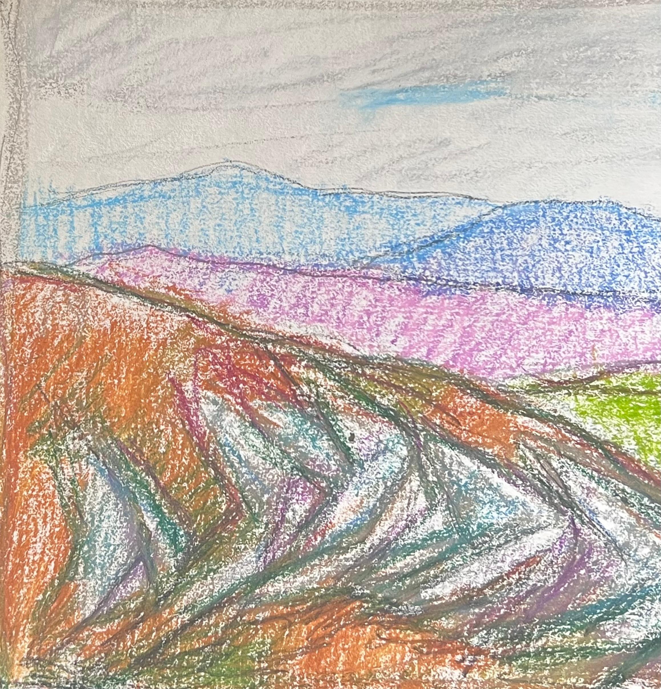 Expresionista francés del siglo XX Paisaje al pastel en un valle de colores - Painting Abstracto de Akos Biro