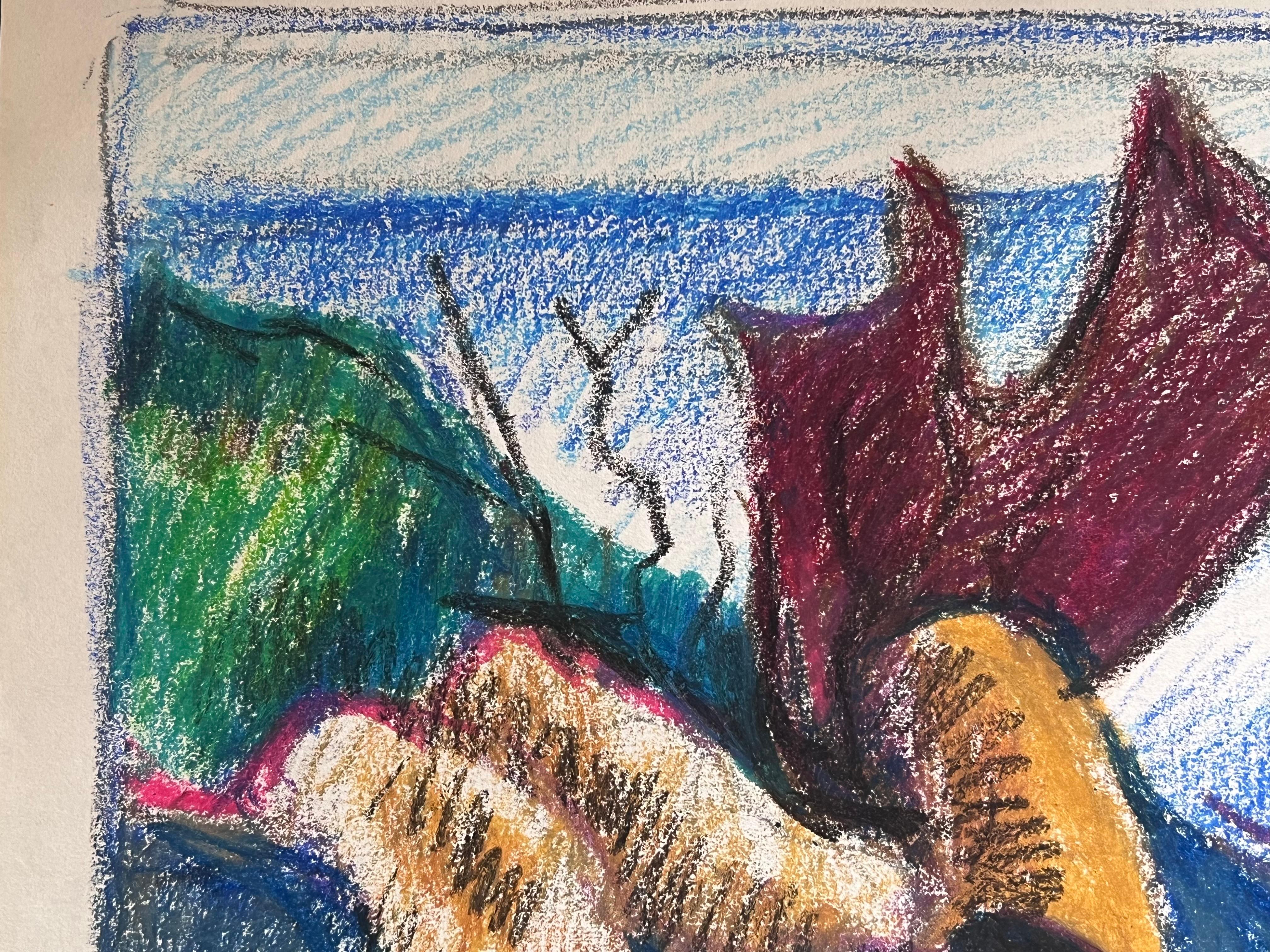 Paesaggio astratto a pastello con corallo e rocce dell'Espressionismo francese del XX secolo - Painting Astratto di Akos Biro