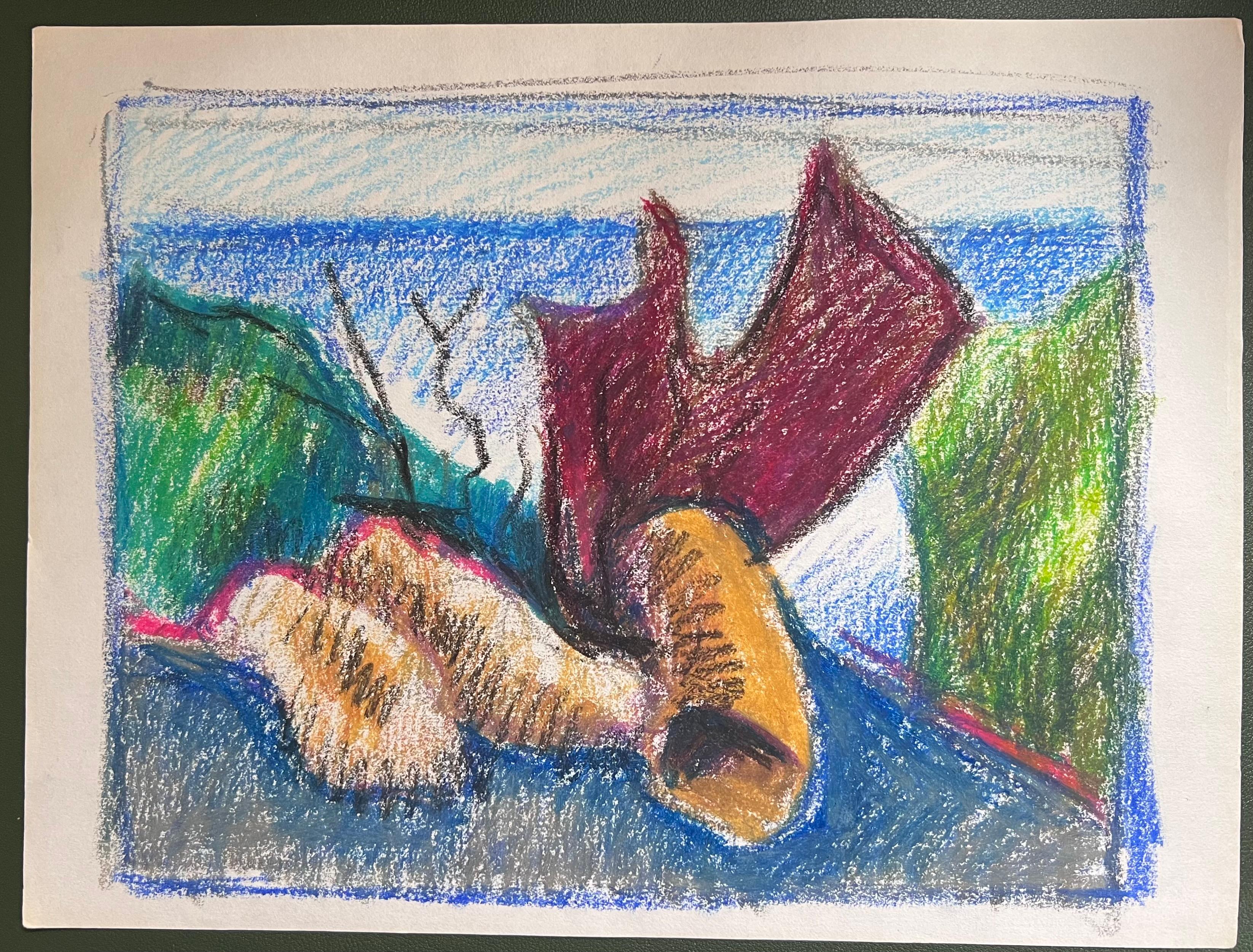 Paesaggio astratto a pastello con corallo e rocce dell'Espressionismo francese del XX secolo in vendita 1