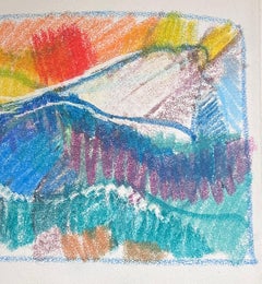 20th Century French Expressionist Fiery Sunset Behind Blue Mountain Valley