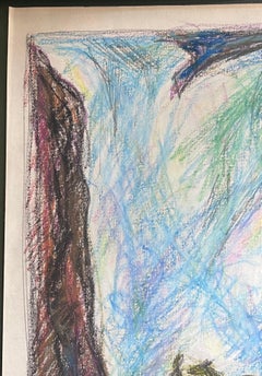 20th Century French Expressionist Figure & Horse in Gloomy Blue Cave