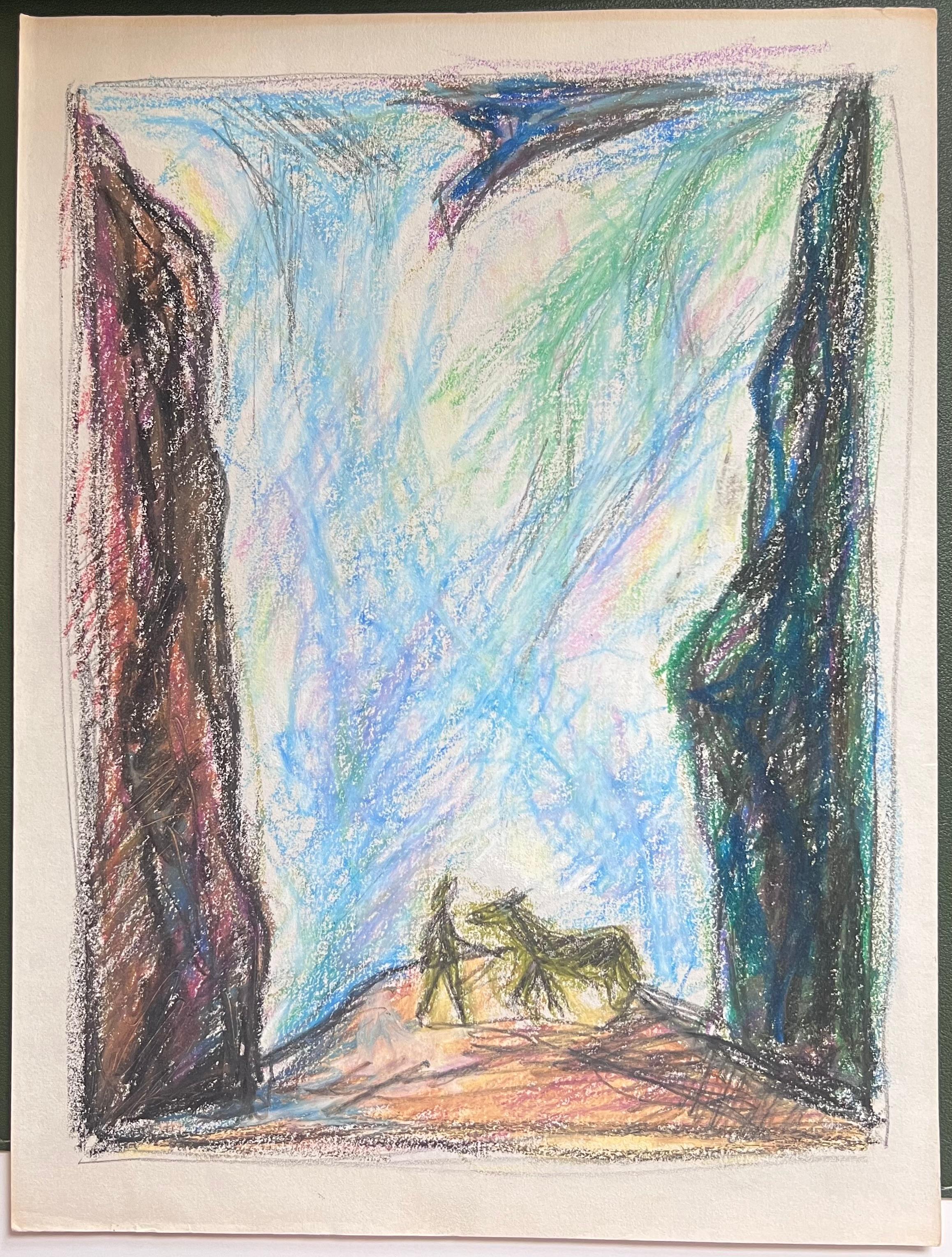 Figura e cavallo 
di Akos Biro (Ungherese 1911-2002)
dipinto a pastello su carta d'artista, senza cornice
dipinto: 12 x 9 pollici           
provenienza: proprietà dell'artista, Francia

Superbo dipinto originale del famoso e apprezzato pittore