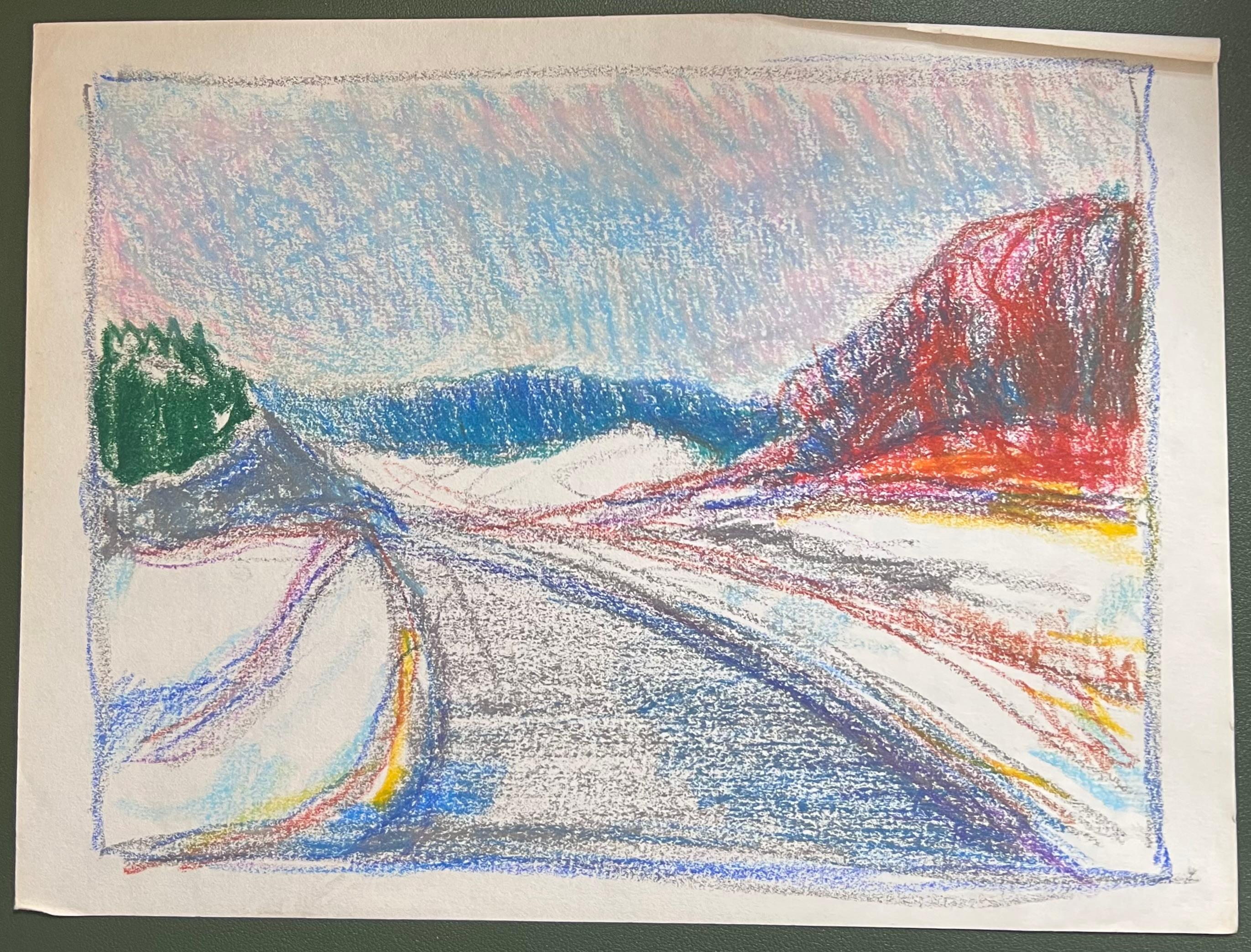 Espressionista francese del 20° secolo: pista di neve aperta in un paesaggio montano - Painting di Akos Biro