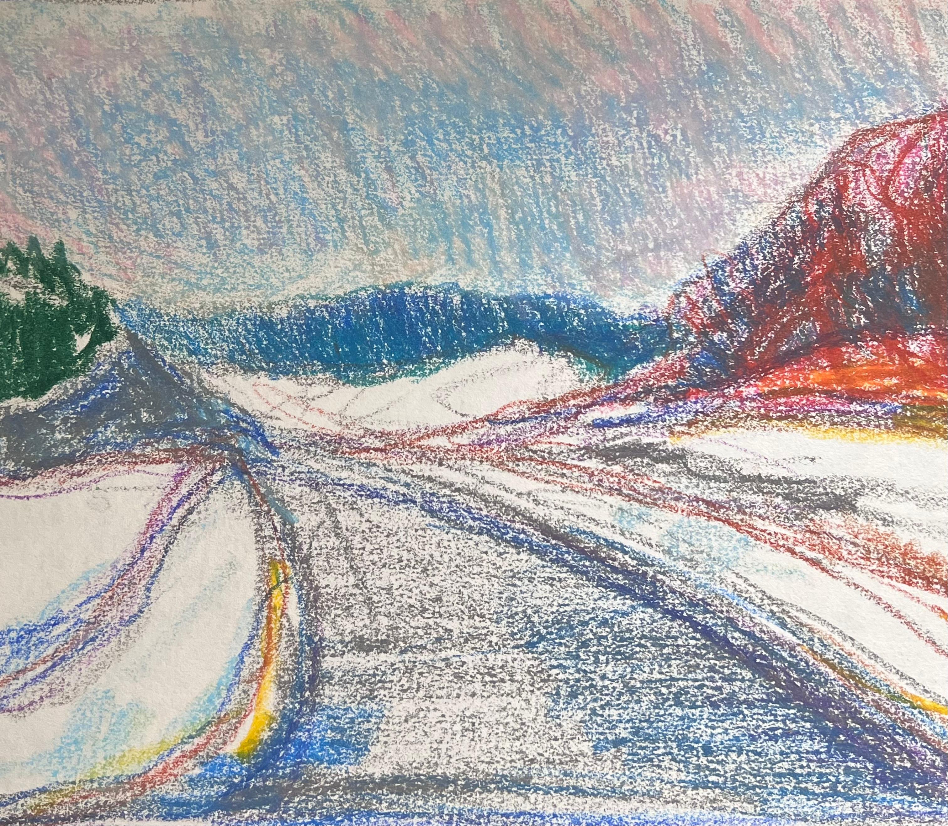 Espressionista francese del 20° secolo: pista di neve aperta in un paesaggio montano - Painting Astratto di Akos Biro