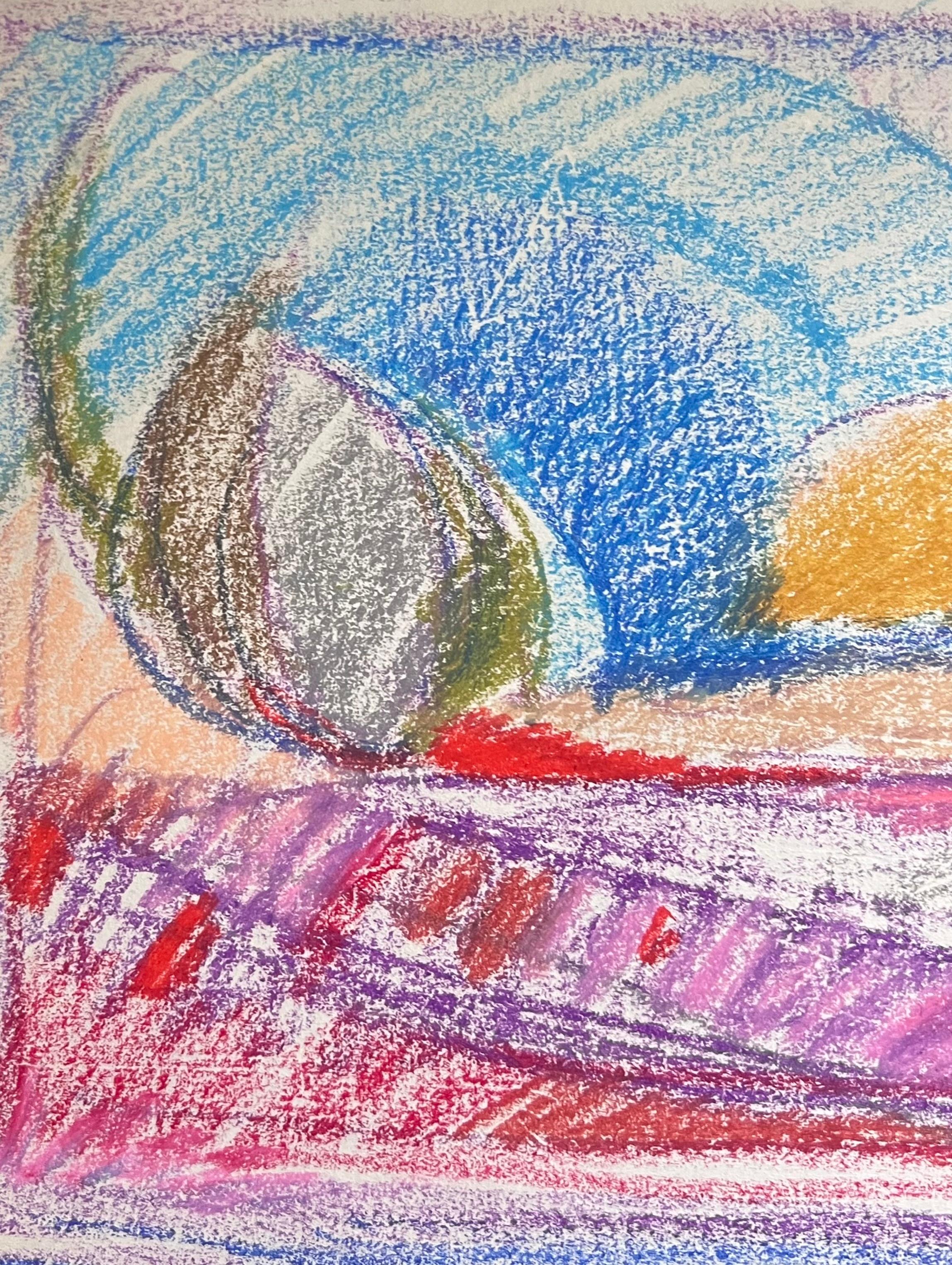 Pastel expresionista francés del siglo XX Cielos azules sobre valles coloridos - Landscape Painting Azul de Akos Biro