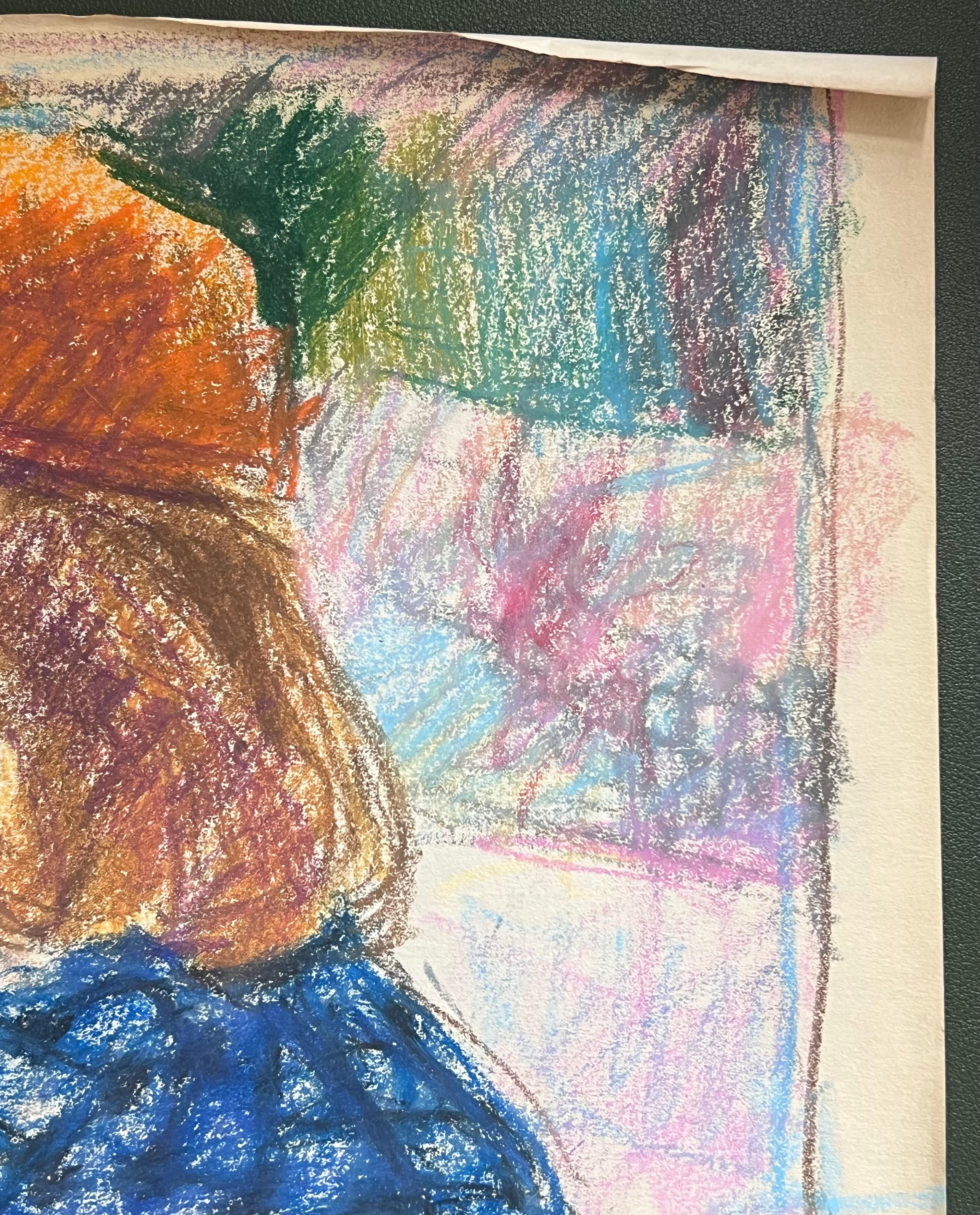 Portrait expressionniste français du 20e siècle d'une fille en capuchon plat orange - Beige Figurative Painting par Akos Biro