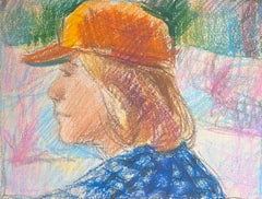 Retrato expresionista francés del siglo XX de una niña con gorra plana naranja Retrato