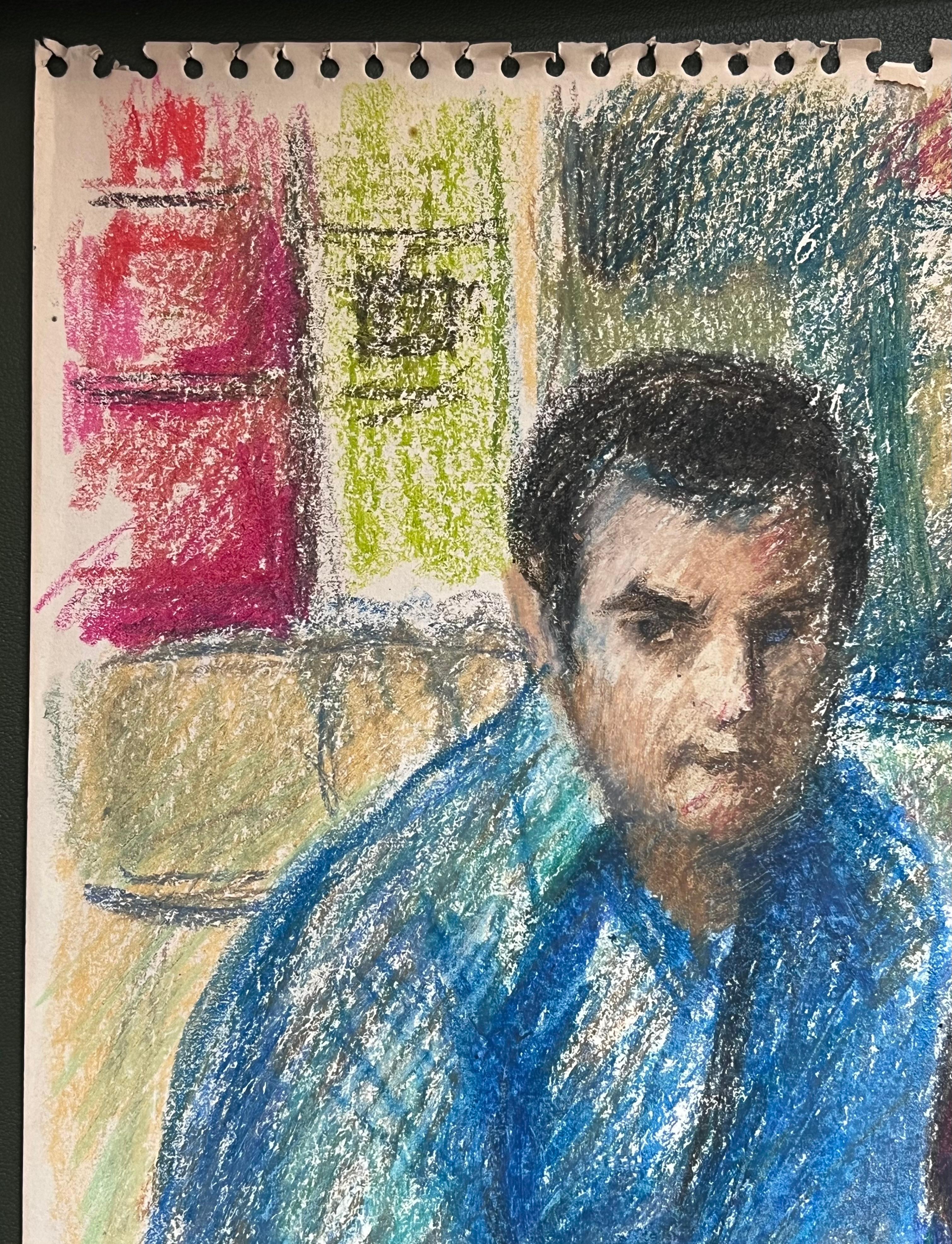 Retrato de camisa azul 
de Akos Biro (húngaro, 1911-2002)
pintura al pastel sobre papel de artista, sin enmarcar
cuadro: 12 x 9 pulgadas           
Procedencia: Propiedad del artista, Francia
estado: estado bueno y regular - ligera rasgadura en el
