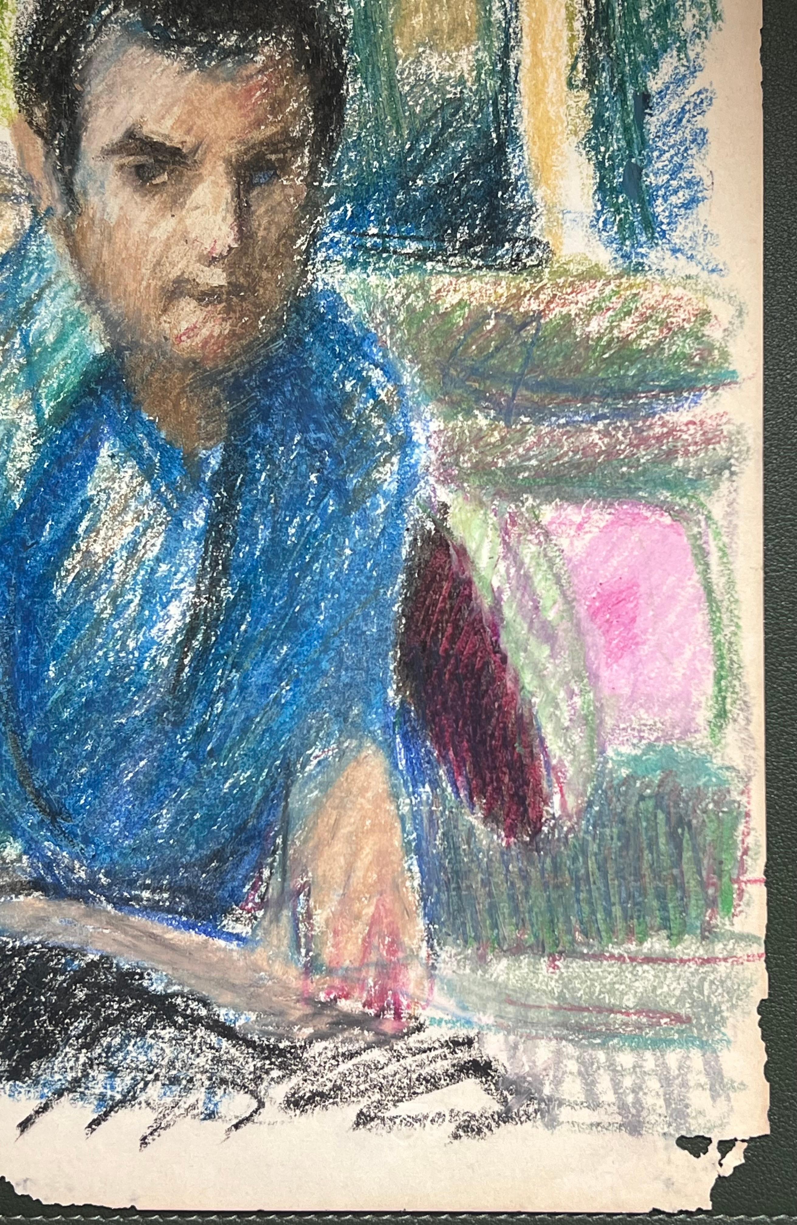 Retrato expresionista francés del siglo XX de hombre con camisa azul pastel brillante en venta 2