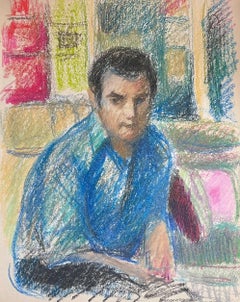 Ritratto espressionista francese del XX secolo di un uomo con una camicia blu pastello brillante