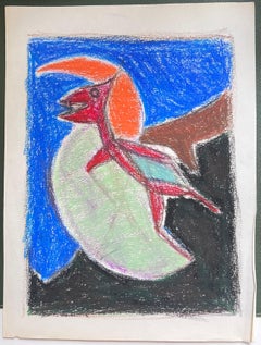 20th Century French Expressionist Red Abstract Figure in Bright Landscape