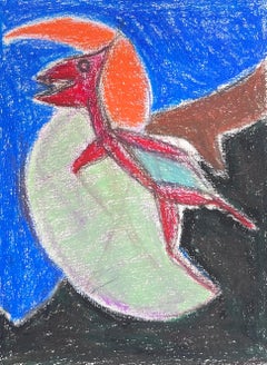 20th Century French Expressionist Red Abstract Figure in Bright Landscape