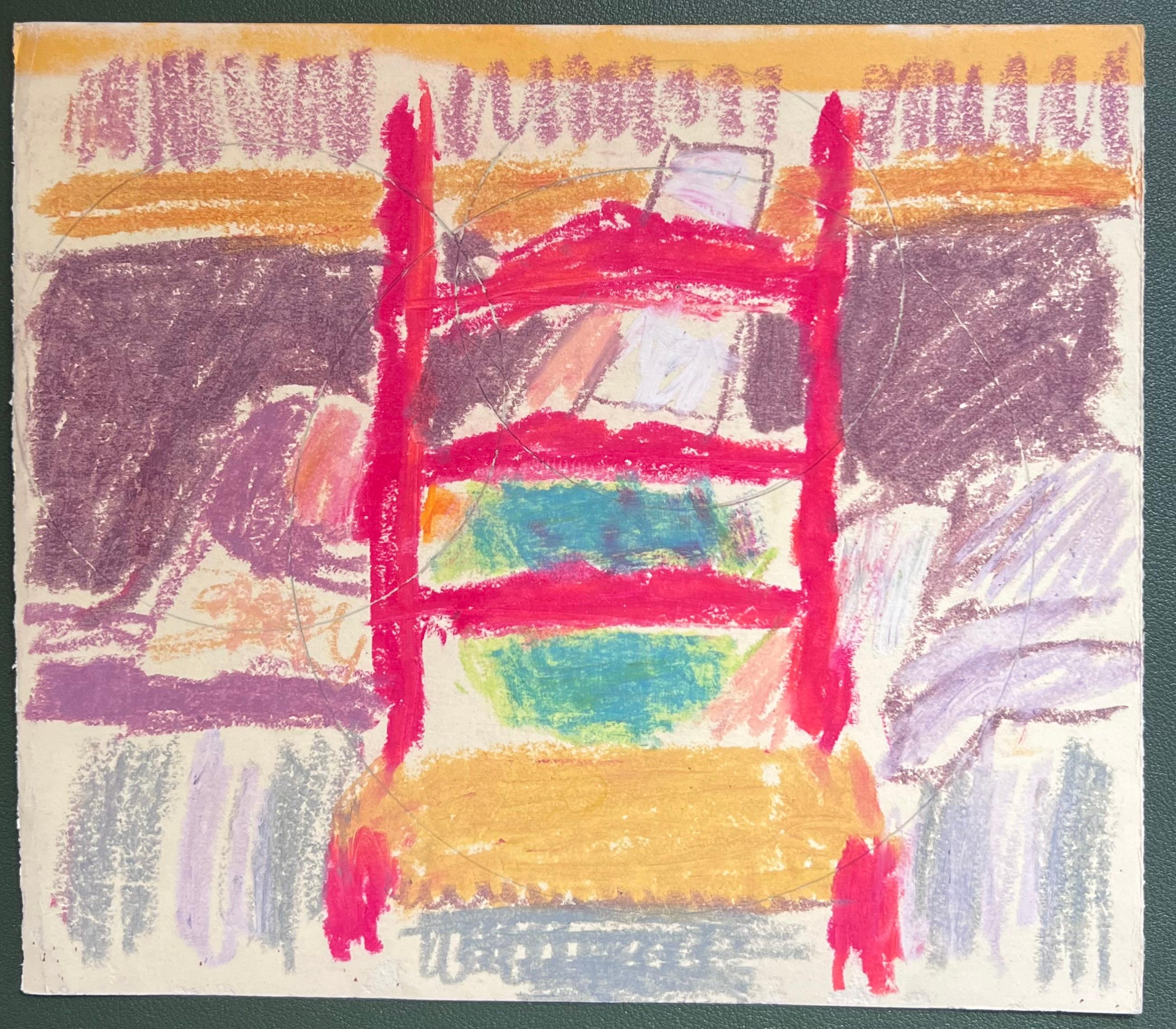 Französischer expressionistischer roter Stuhl des 20. Jahrhunderts, Interieur-Stillleben – Painting von Akos Biro