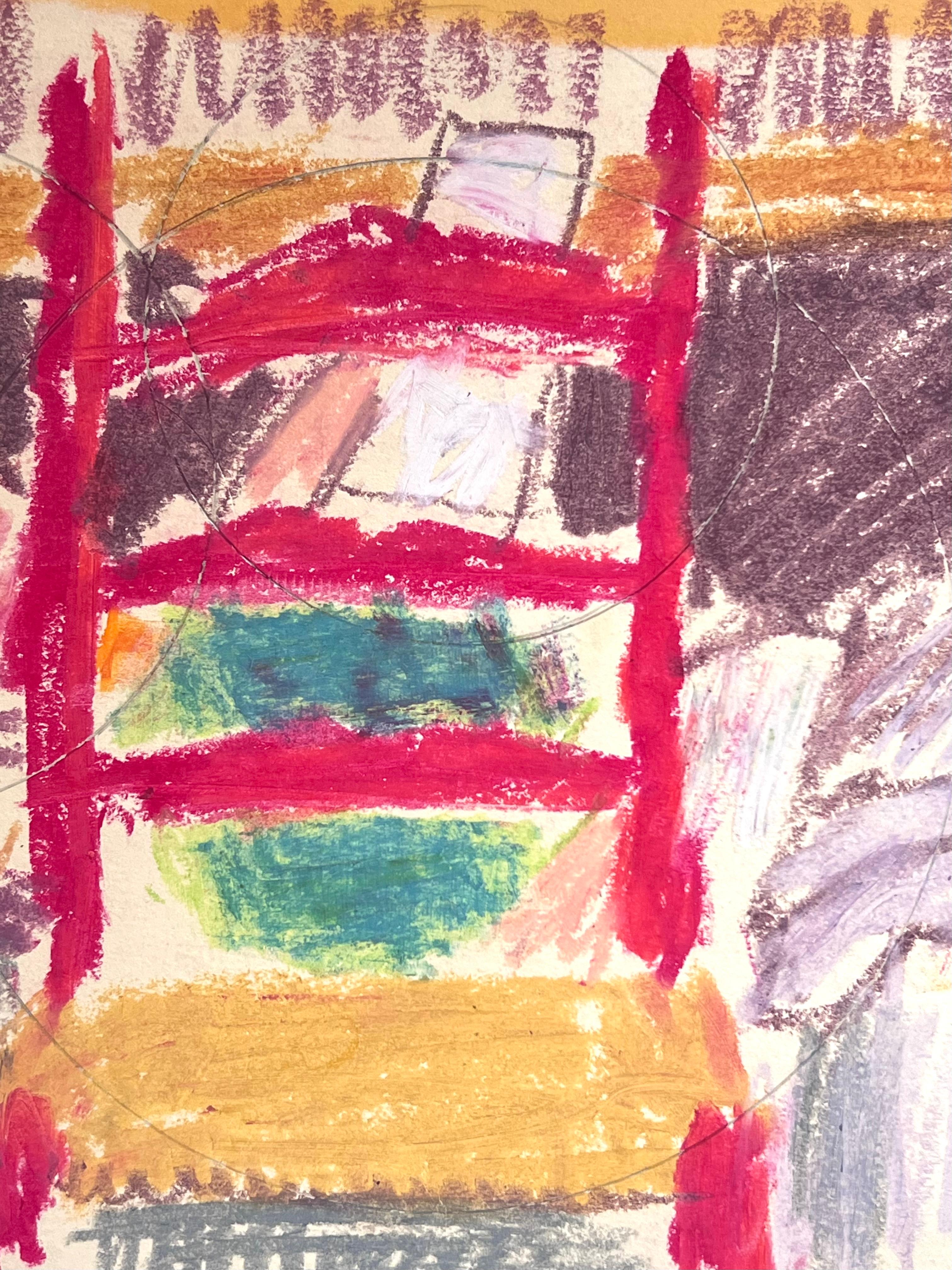 Französischer expressionistischer roter Stuhl des 20. Jahrhunderts, Interieur-Stillleben (Abstrakt), Painting, von Akos Biro