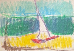 20th Century French Expressionist Sailing Boat in Colourful Shore Pastel
