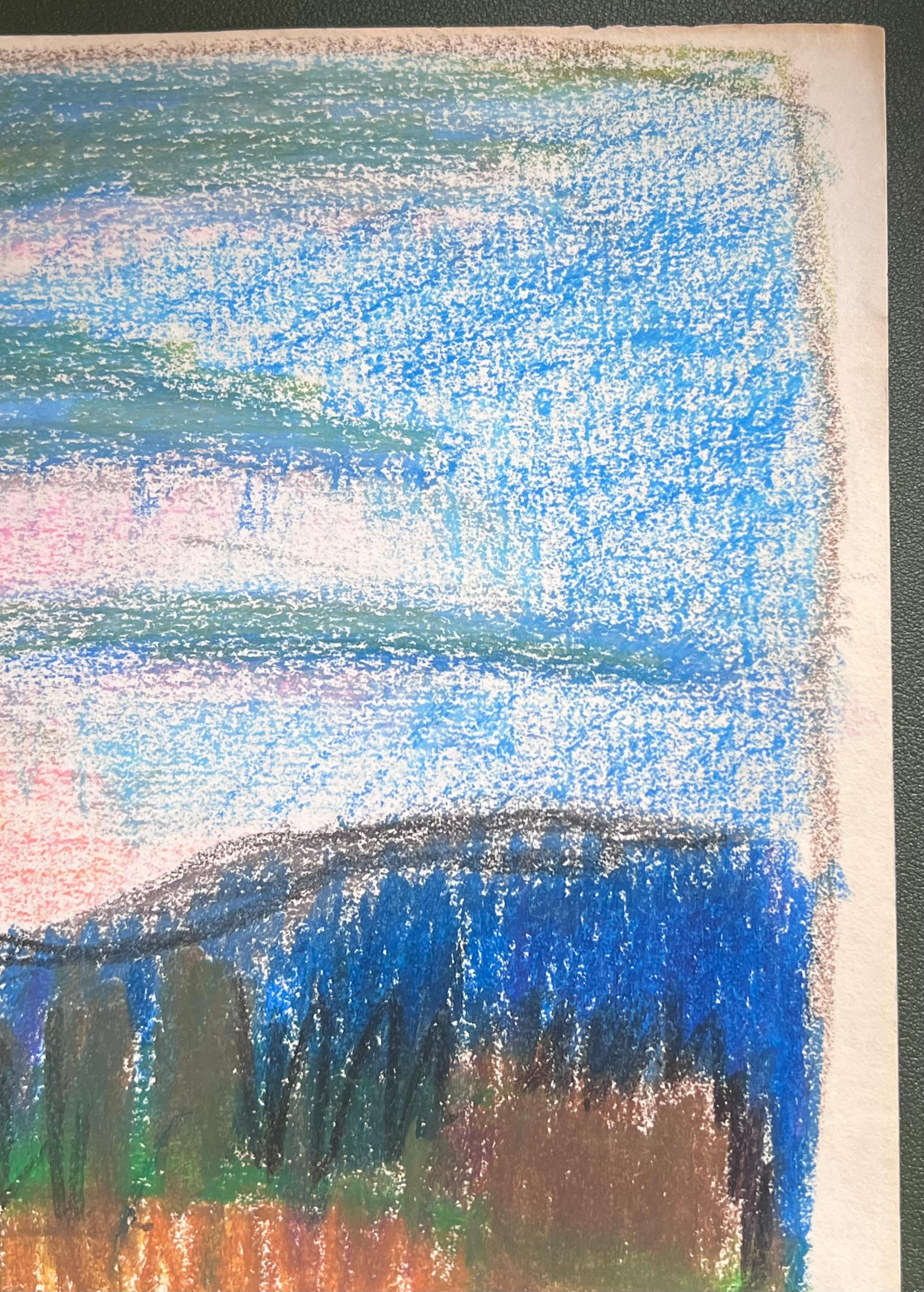 Alba espressionista francese del XX secolo che scruta il cielo sopra i prati - Painting Astratto di Akos Biro