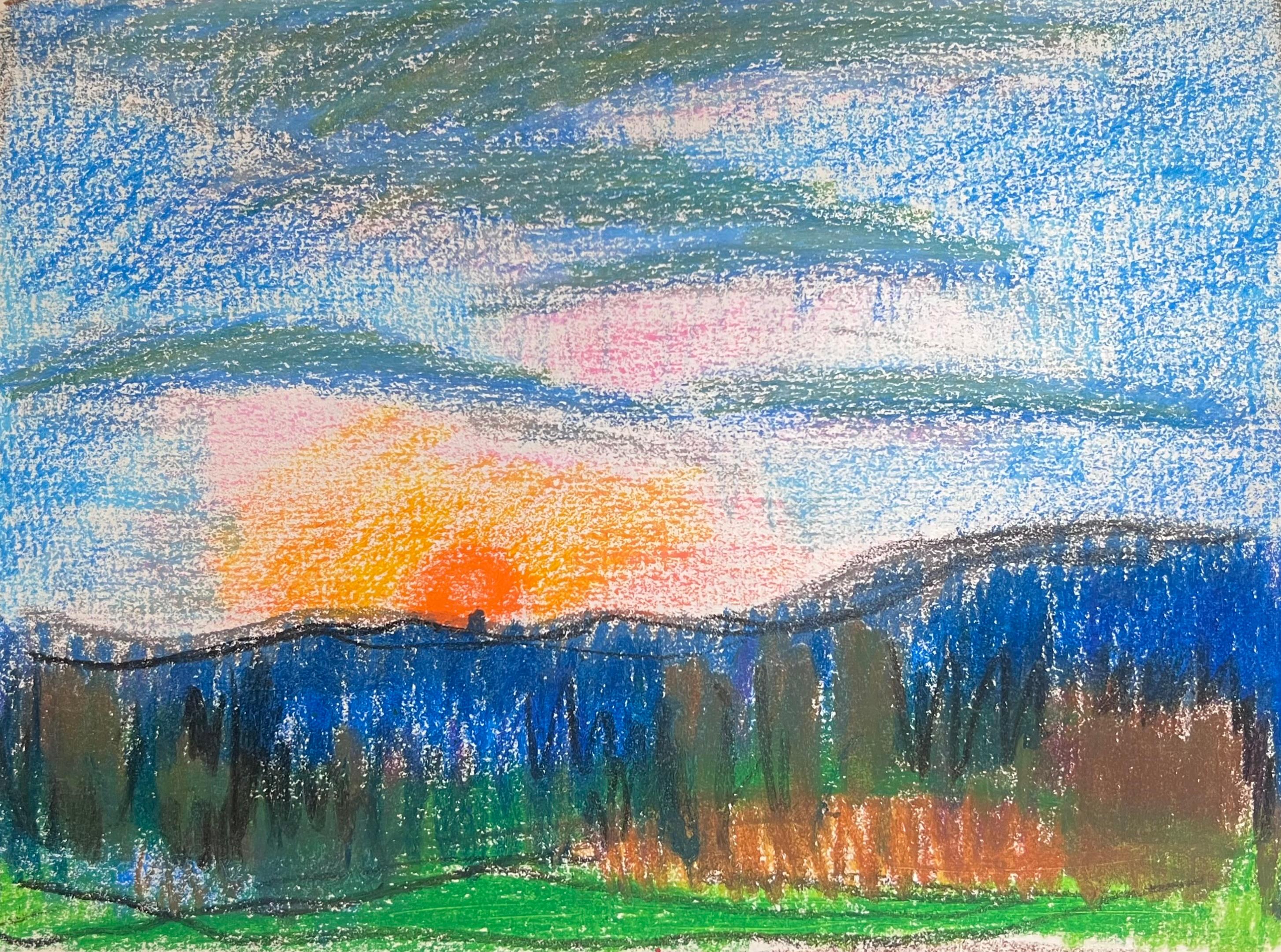 Alba espressionista francese del XX secolo che scruta il cielo sopra i prati