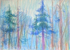 Französischer expressionistischer hoher Kiefernholz Tress des 20. Jahrhunderts in Mondlichtblauem Wald