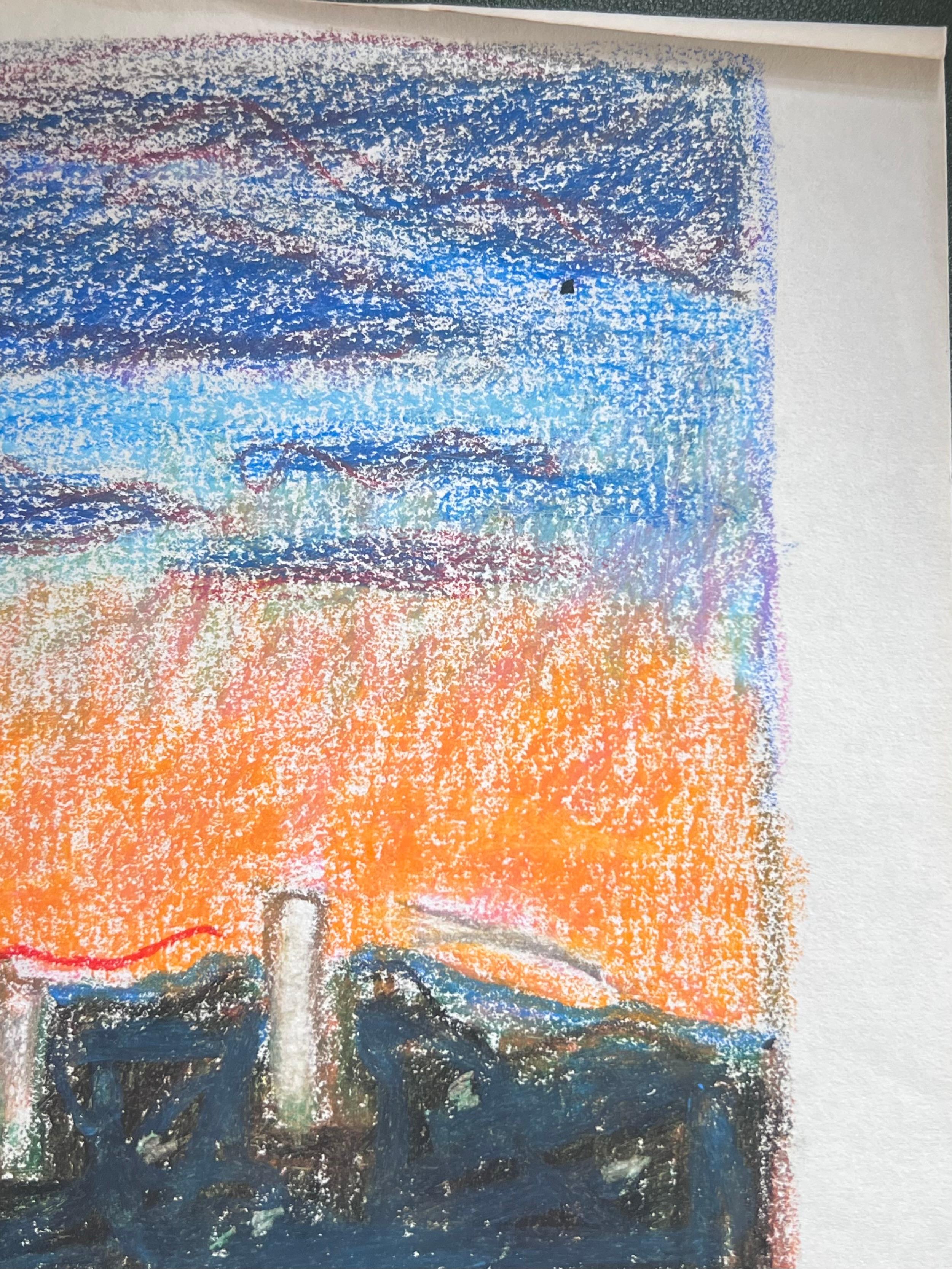 Paisaje Cielo Naranja
de Akos Biro (húngaro, 1911-2002)
pintura al pastel sobre papel de artista, sin enmarcar
cuadro: 9 x 12 pulgadas           
Procedencia: Propiedad del artista, Francia

Espléndido cuadro original del muy popular y apreciado