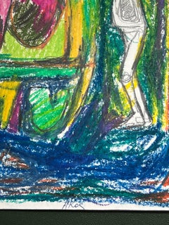 Französische expressionistische Wacky-Figuren des 20. Jahrhunderts in Blau und Grün Abstrakt