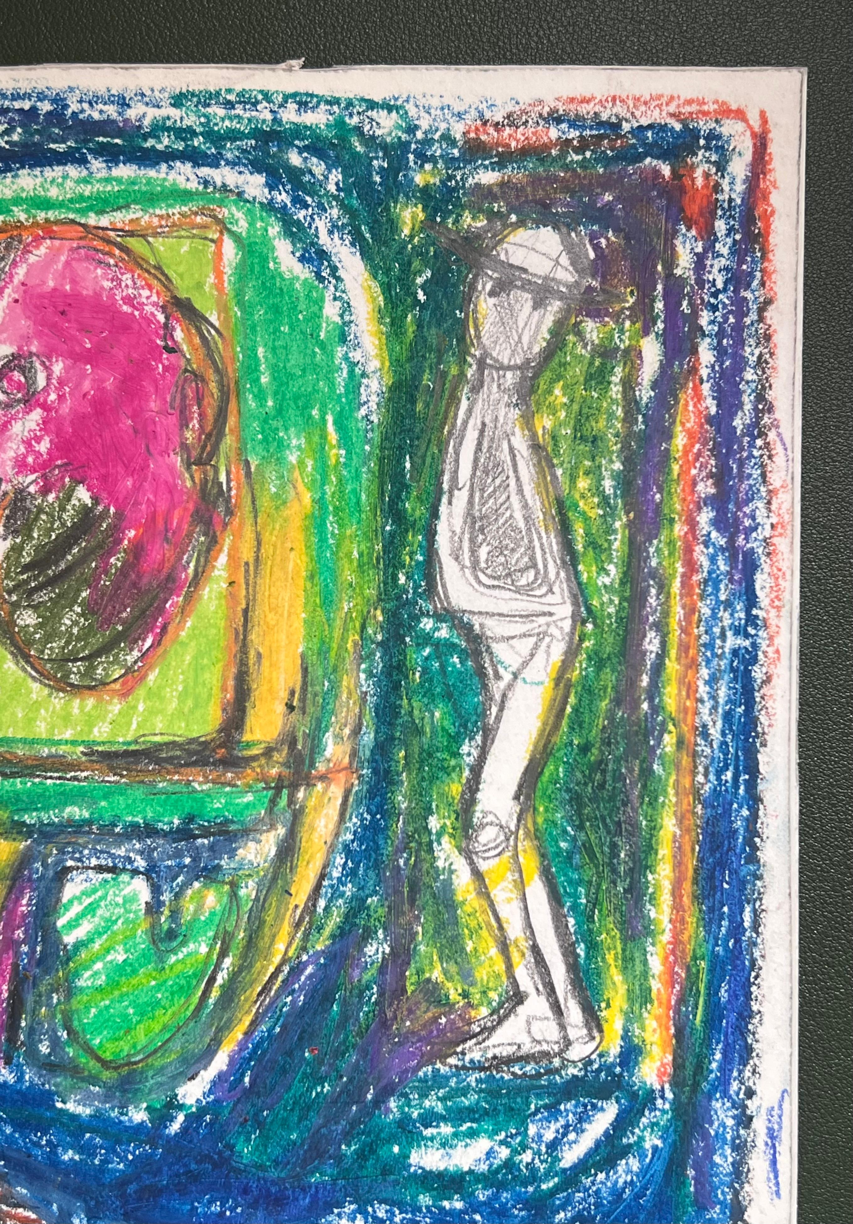 Espressionista francese del XX secolo Figure stravaganti in blu e verde Astratto in vendita 2