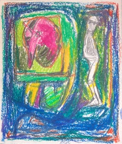 Espressionista francese del XX secolo Figure stravaganti in blu e verde Astratto