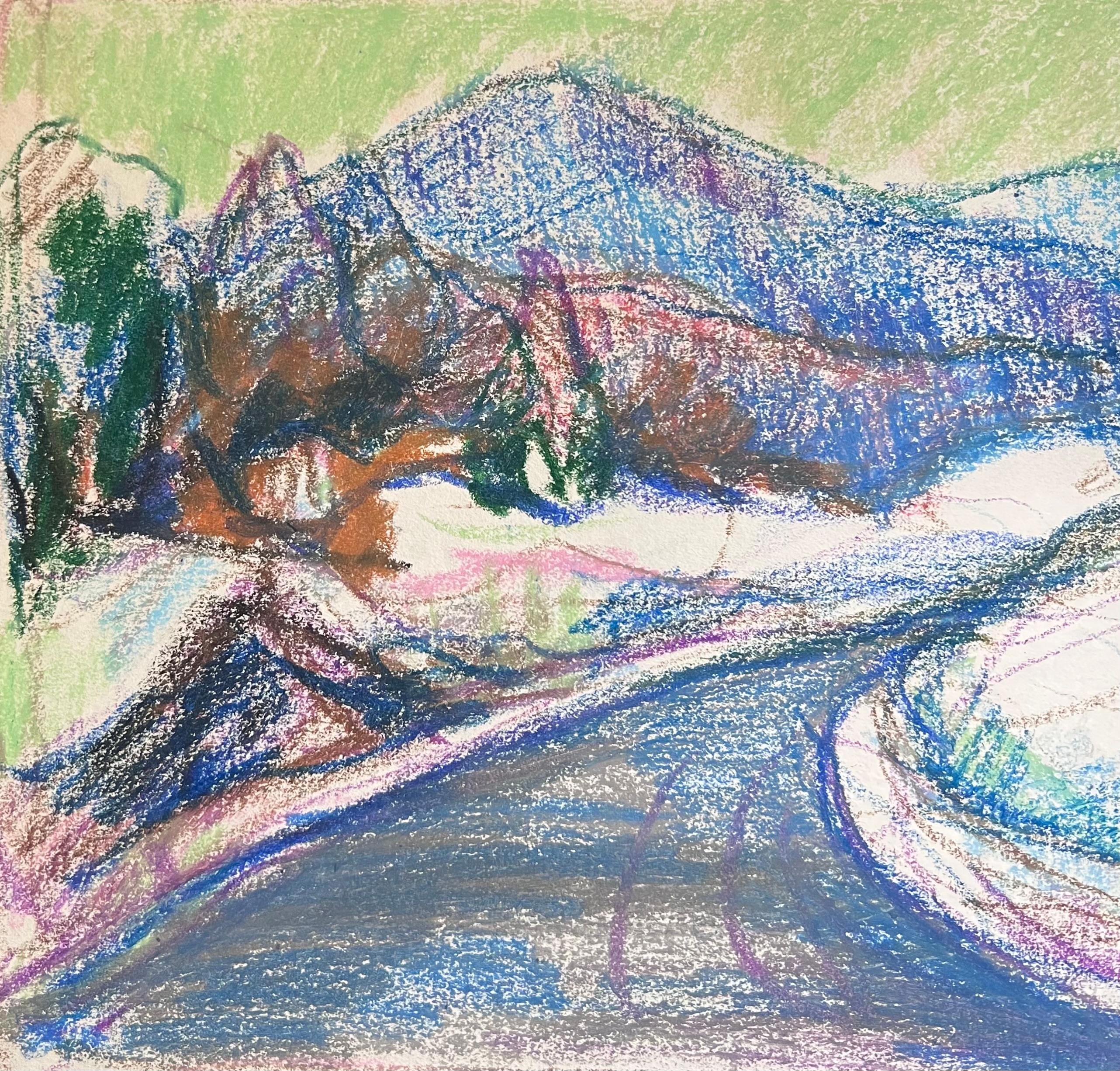 Expresionista francés del siglo XX Pista azul ventosa en el paisaje de montaña - Painting Abstracto de Akos Biro