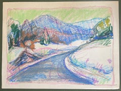 20th Century French Expressionist Windy Blue Track in the Mountain Landscape