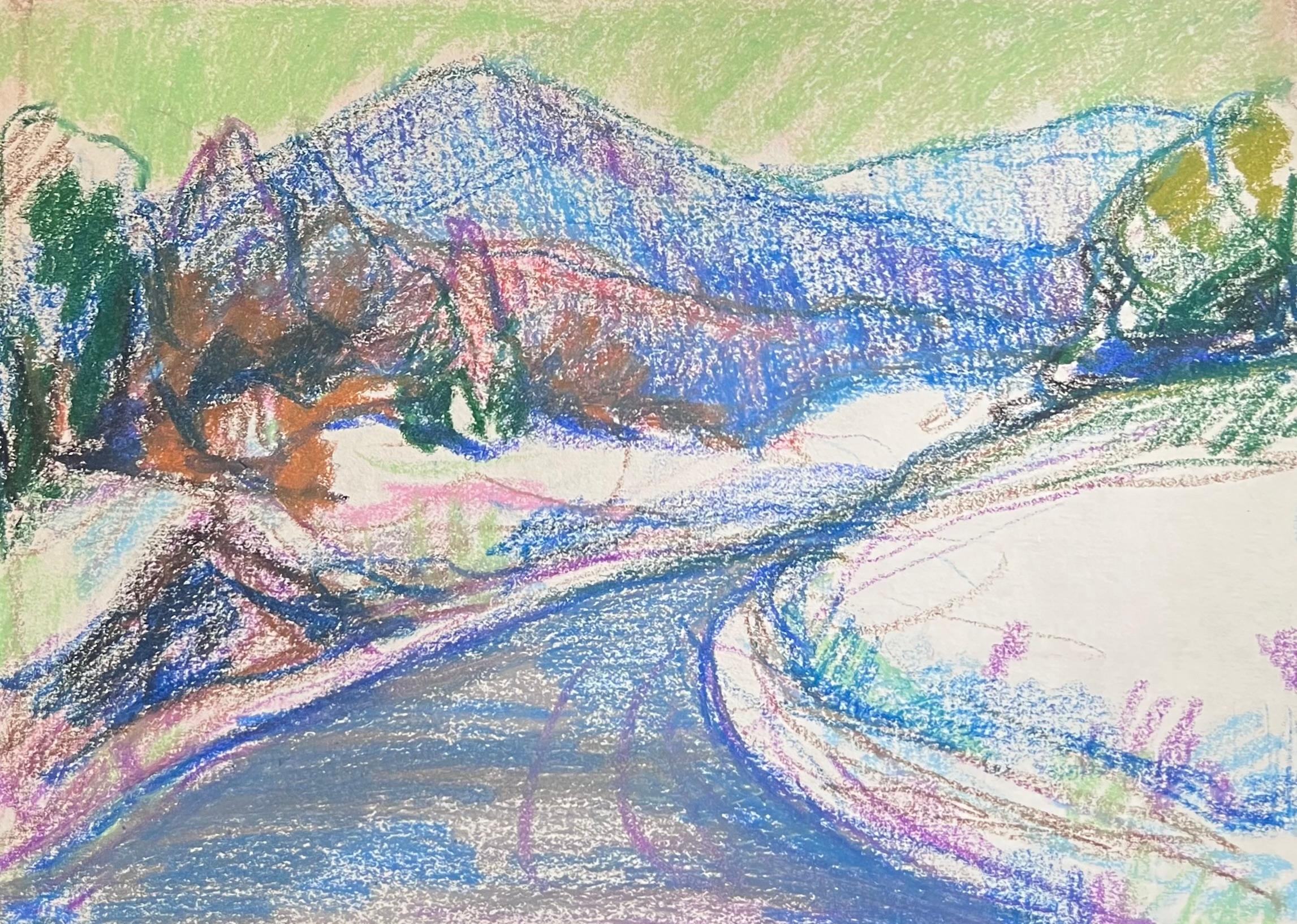 Abstract Painting de Akos Biro - Expresionista francés del siglo XX Pista azul ventosa en el paisaje de montaña