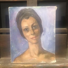 Siglo XX Óleo francés firmado - Retrato de una dama de Mougins, Sur de Francia