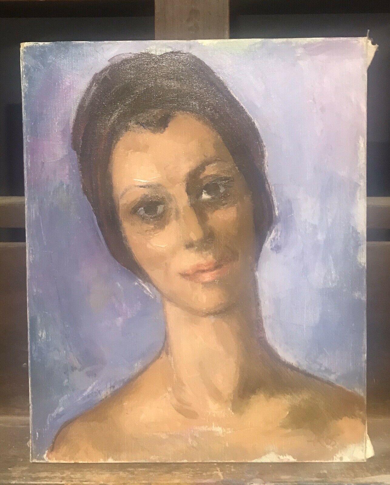 Huile française du 20ème siècle signée, portrait d'une femme de Mougins, France du Sud en vente 3