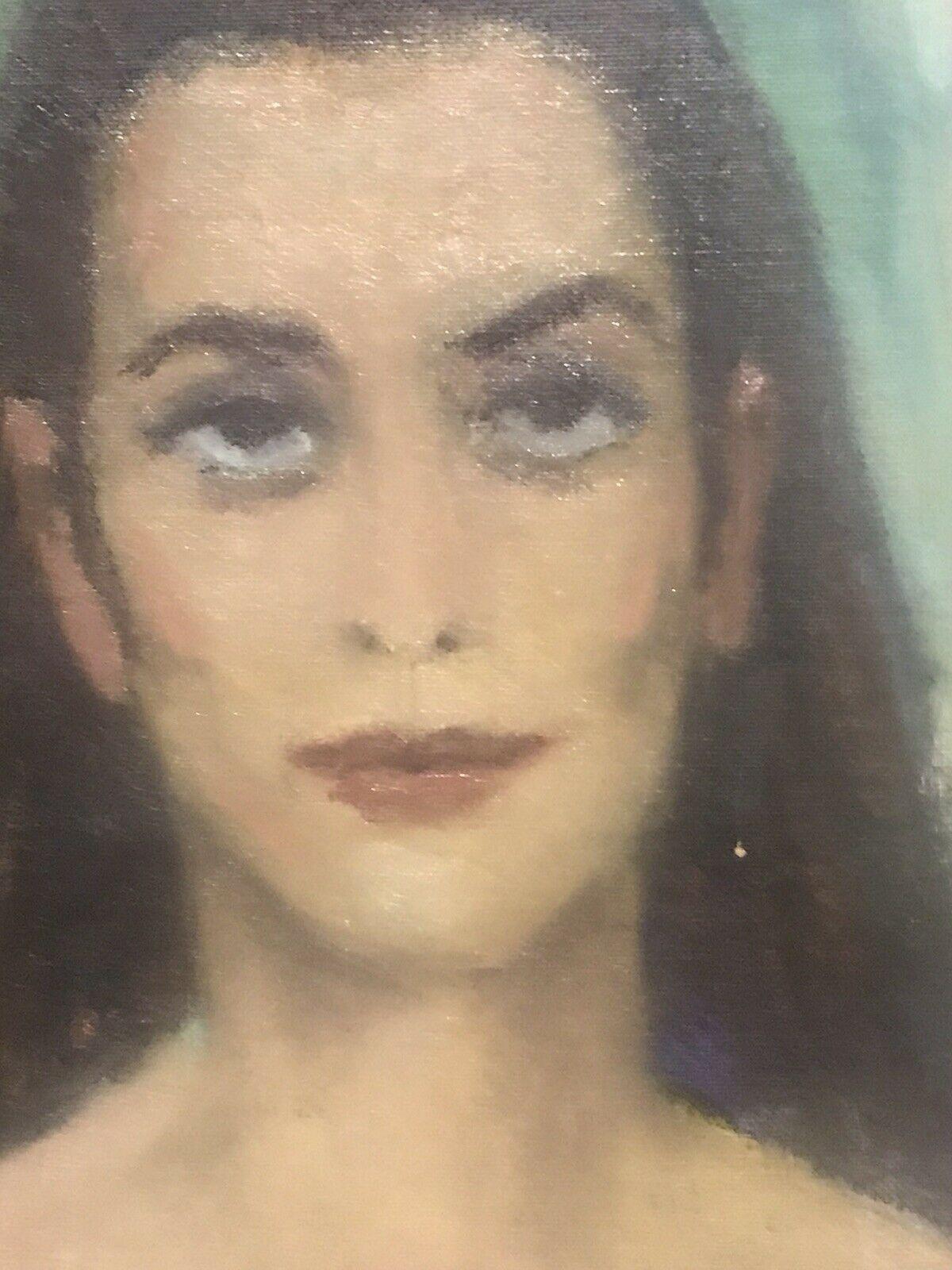 Akos Biro Expressionist Oil Portrait of a Lady Brown Hair For Sale 3