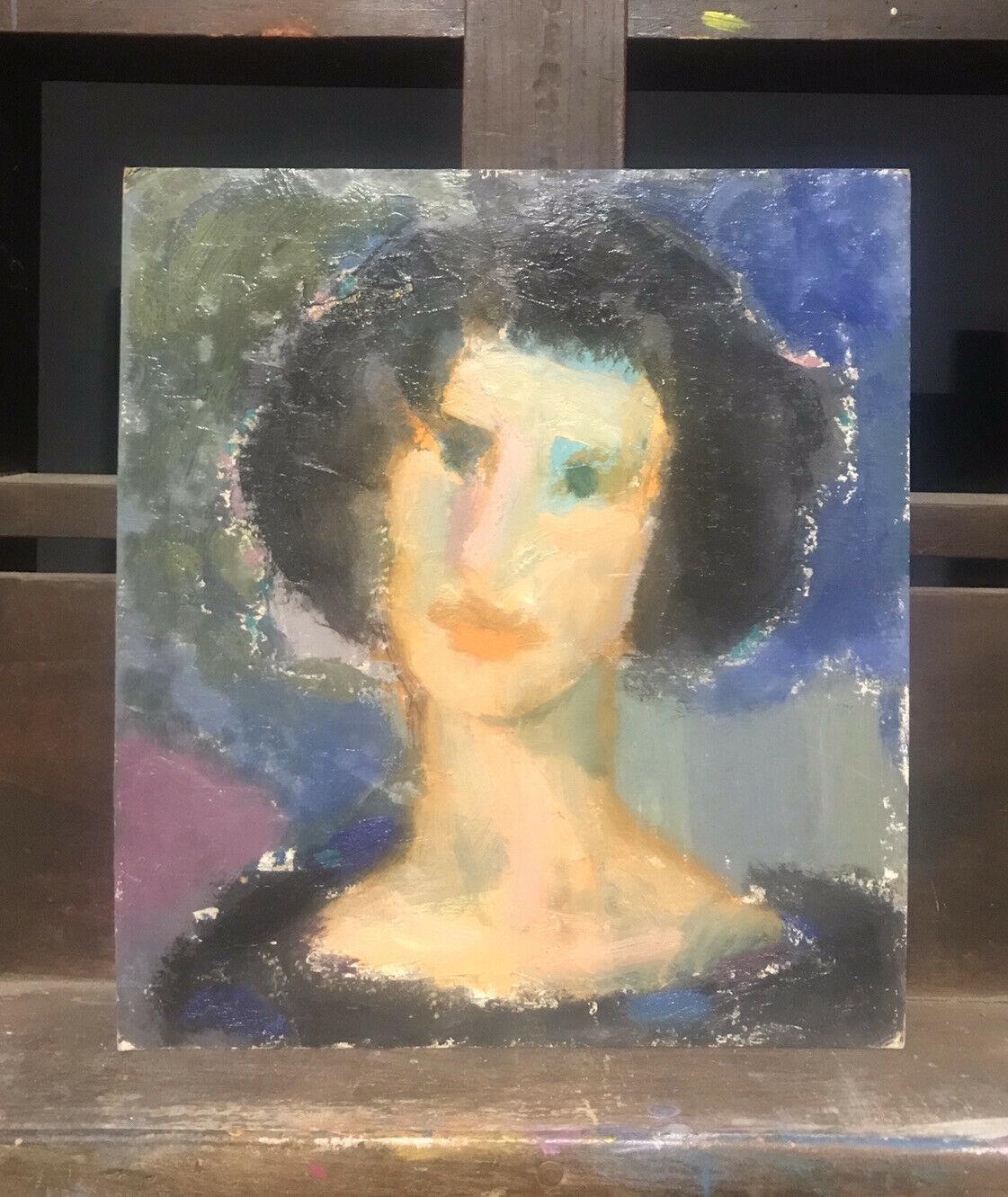 Akos Biro French Expressionist Oil, Portrait of Woman For Sale 1