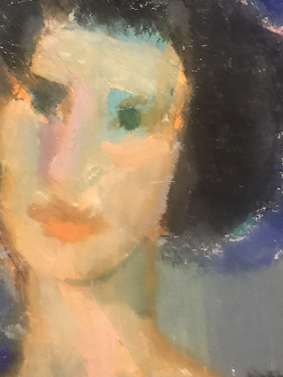 Akos Biro French Expressionist Oil, Portrait of Woman For Sale 4