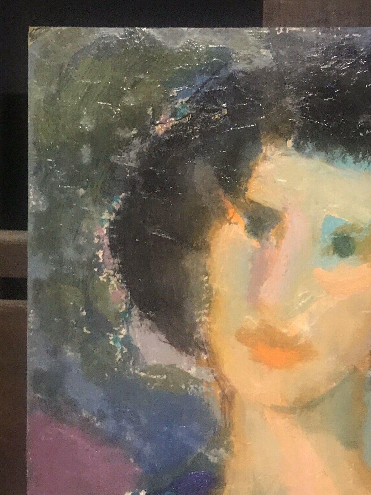 Akos Biro French Expressionist Oil, Portrait of Woman For Sale 7