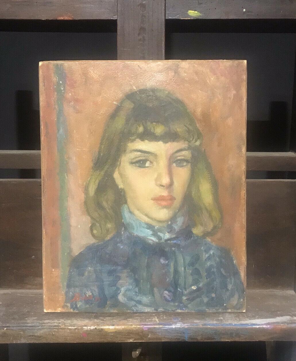 Akos Biro Französischer Expressionist Öl - Portrait Junge Dame im Angebot 1