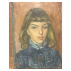 Akos Biro Huile expressionniste française - Portrait jeune femme