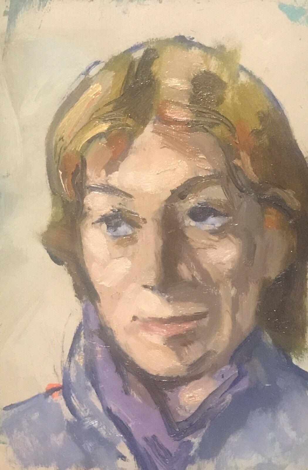 Landscape Painting de Akos Biro - AKOS BIRO (HÚNGARO 1911-2002) ÓLEO EXPRESIONISTA - RETRATO EN PENSAMIENTO PROFUNDO