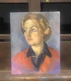 AKOS BIRO (HUNGARIAN 1911-2002) EXPRESSIONIST OIL PORTRAIT LADY IN RED - SIGNED