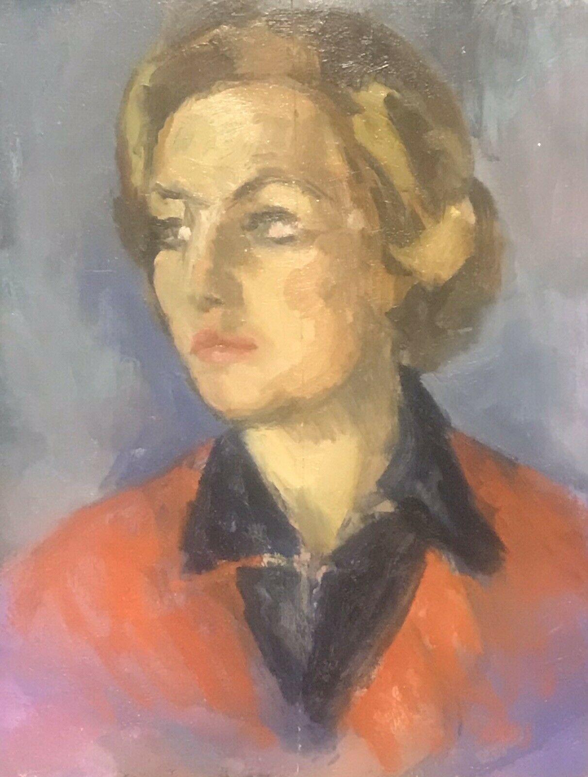 AKOS BIRO (HUNGARIAN 1911-2002) LAINE DE PORTRAIT D'EXPRESSIONNISTE EN ROSE - SIGNÉE - Marron Portrait Painting par Akos Biro