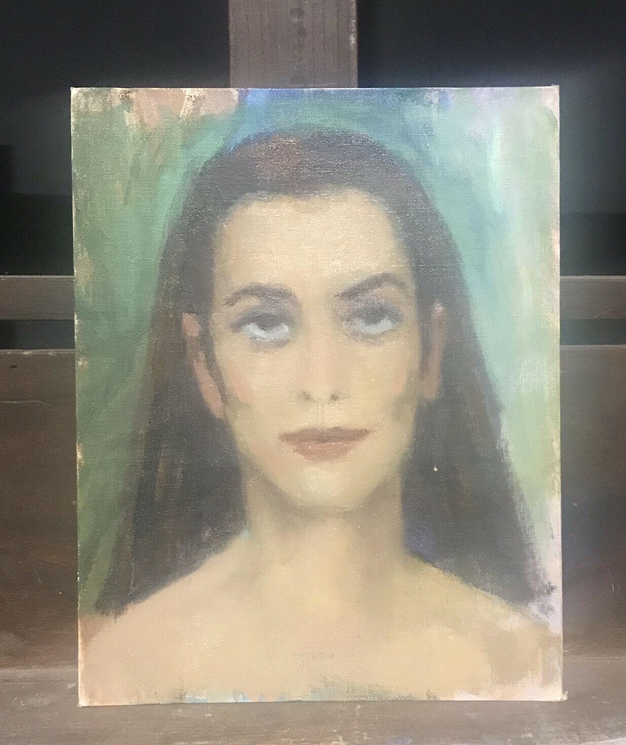 AKOS BIRO (HUNGARIAN 1911-2002) EXPRESSIONIST OIL PORTRAIT OF A LADY BROWN HAIR - Painting by Akos Biro