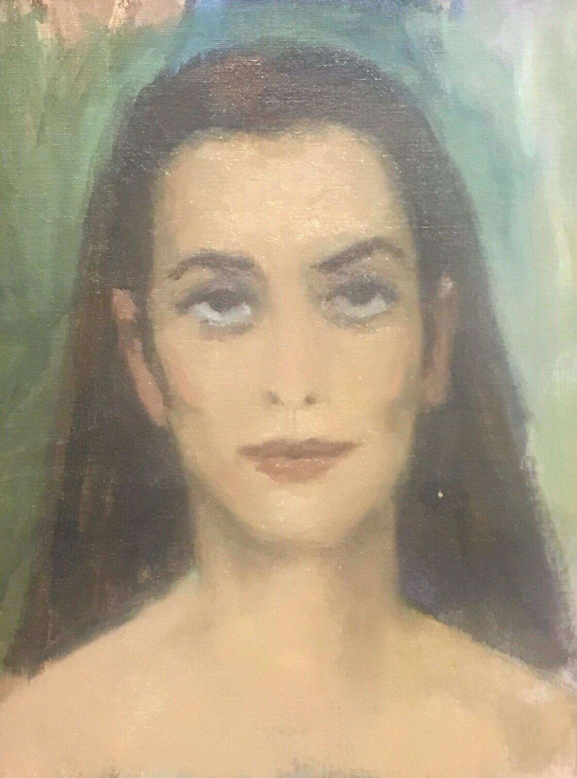AKOS BIRO (HUNGARIAN 1911-2002) EXPRESSIONIST OIL PORTRAIT OF A LADY BROWN HAIR - Post-Impressionist Painting by Akos Biro