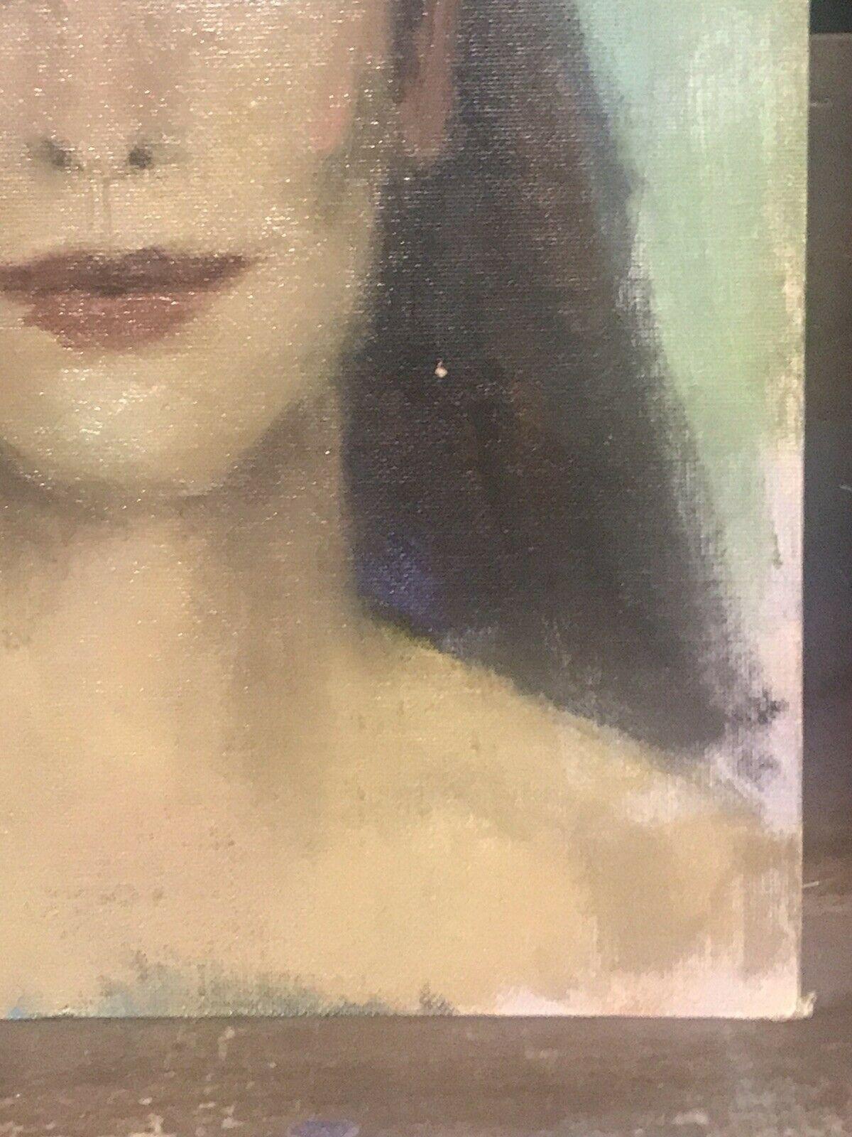 AKOS BIRO (HUNGARIAN 1911-2002) EXPRESSIONIST OIL PORTRAIT OF A LADY BROWN HAIR - Beige Portrait Painting by Akos Biro