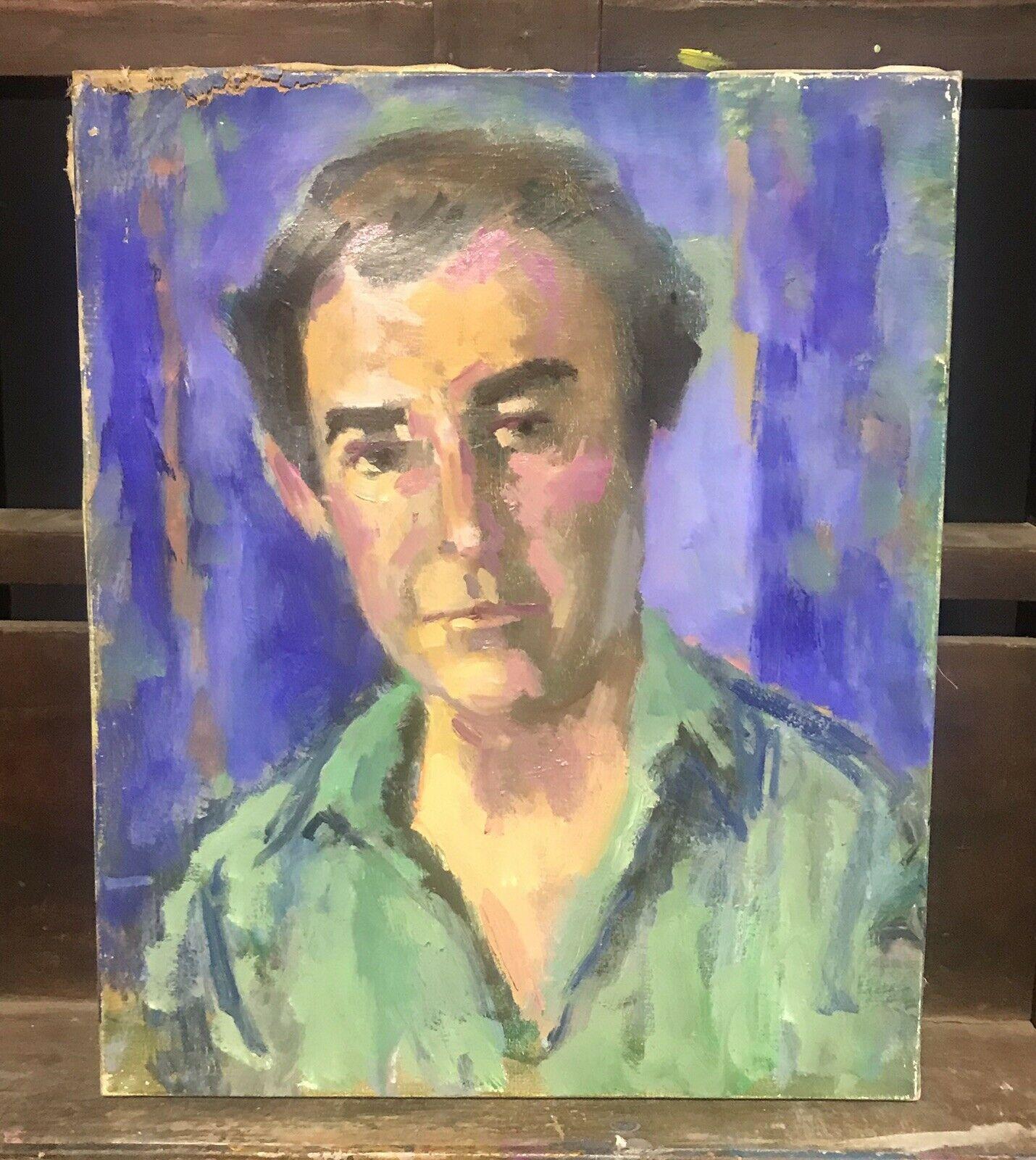 AKOS BIRO (HUNGARIAN 1911-2002) EXPRESSIONIST SIGNED OIL - MALE PORTRAIT - Painting by Akos Biro