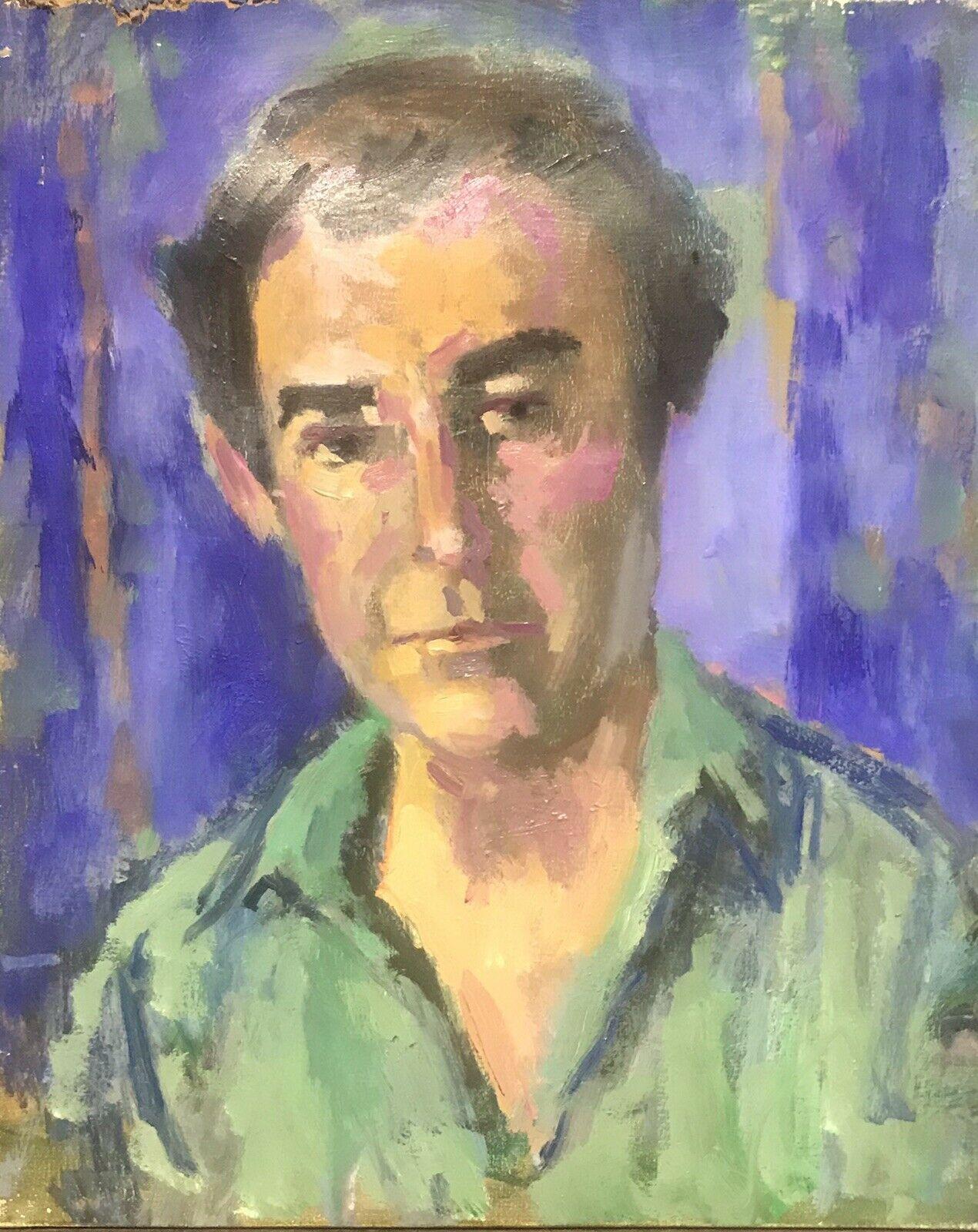 AKOS BIRO (HUNGARIAN 1911-2002) EXPRESSIONIST SIGNED OIL - MALE PORTRAIT For Sale 1