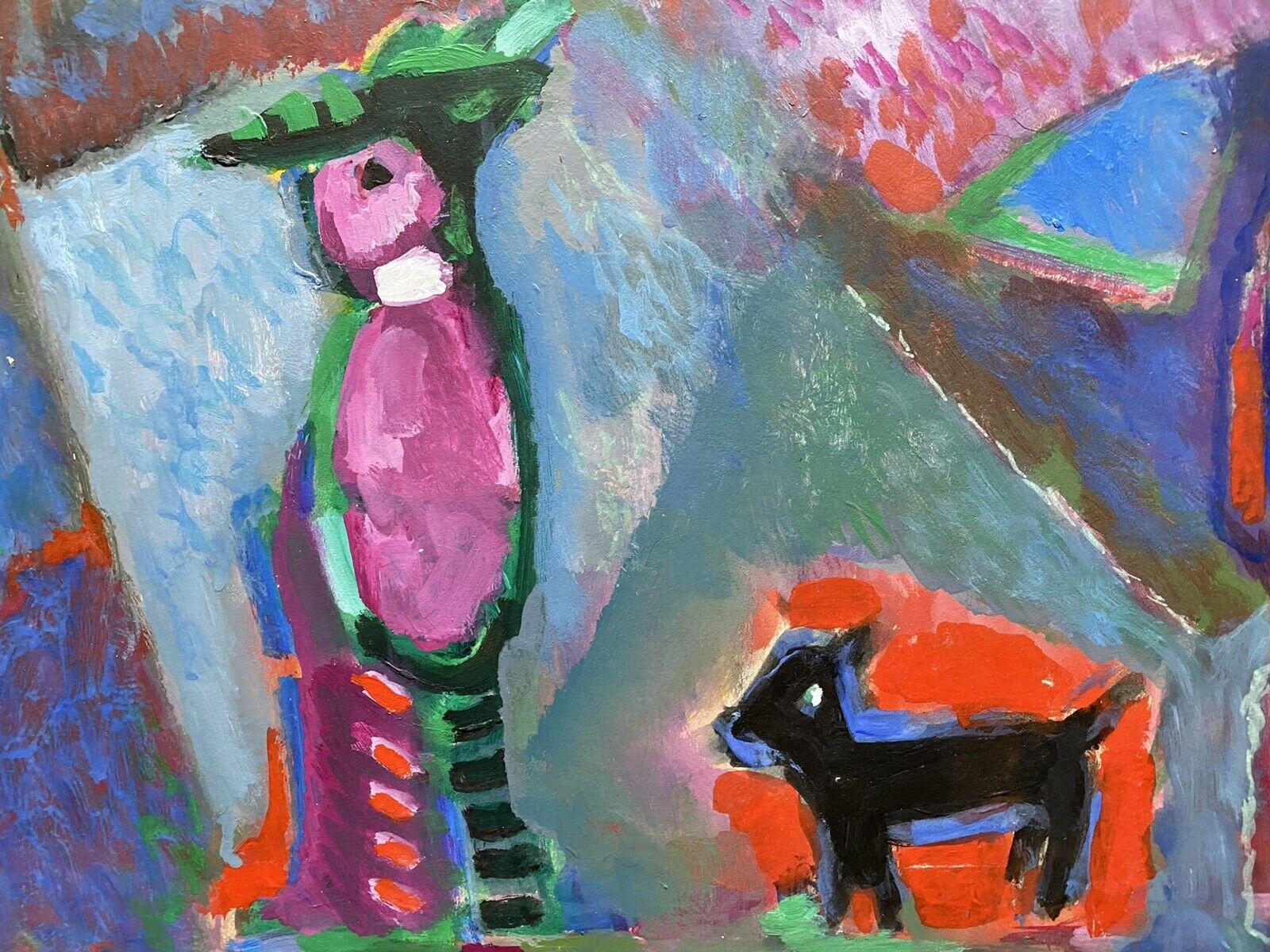 AKOS BIRO (HUNGARIAN 1911-2002) FRENCH EXPRESSIONIST OIL - FIGURE WITH DOG - Painting by Akos Biro