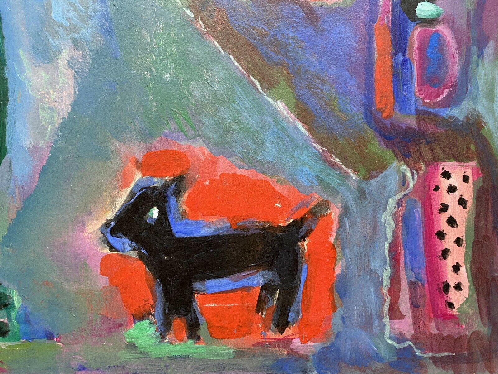 AKOS BIRO (HUNGARIAN 1911-2002) FRENCH EXPRESSIONIST OIL - FIGURE WITH DOG - Gray Figurative Painting by Akos Biro