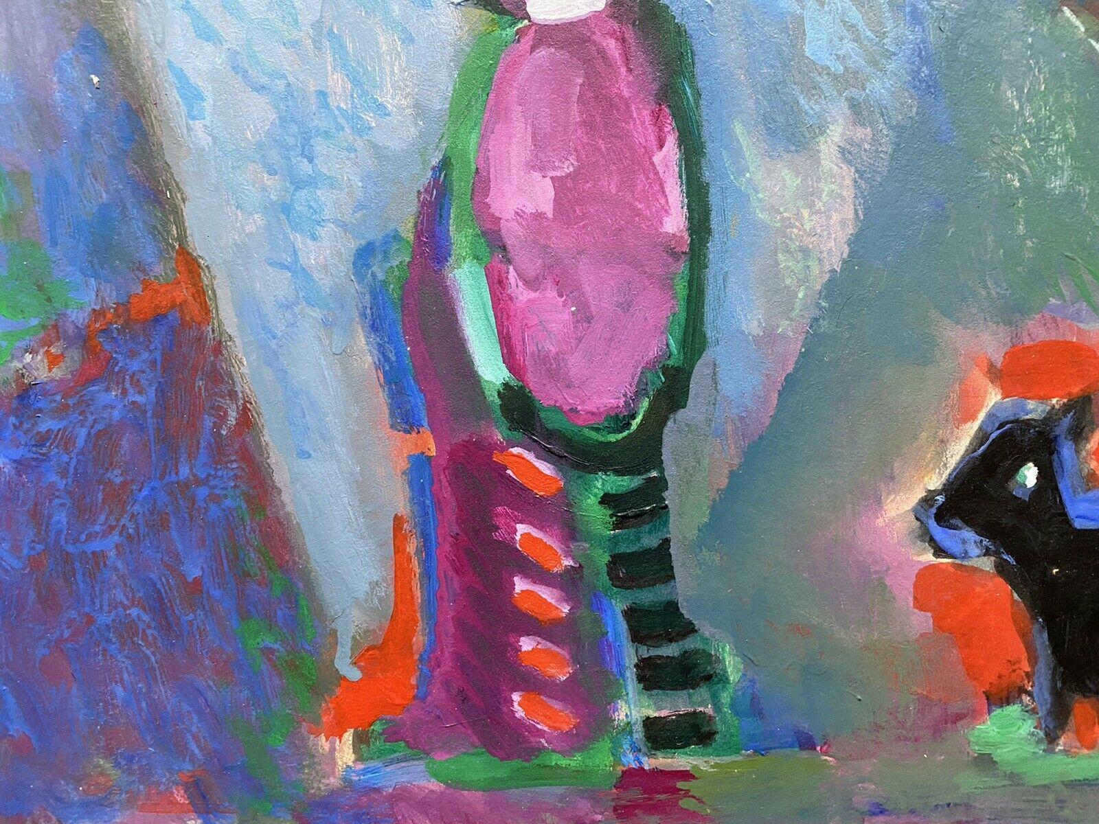 Akos Biro 'Hungarian 1911-2002' French Expressionist Oil, Figure with Dog For Sale 4